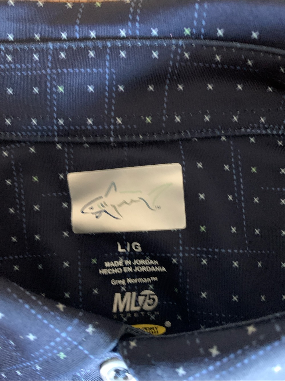 Greg Norman Collection Navy Polo with Micro Cross Pattern - Picture 7 of 8